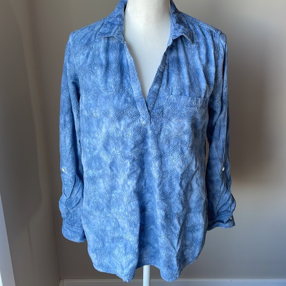 Nine West Tops - Nine West Jeans Blue Embroidered Boho Popover Blouse Top Medium Cotton